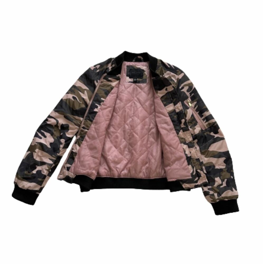 Miss London Jacket Coat  Pink Olive Black Quilted Camouflage Bomber Coat Large - Picture 11 of 13